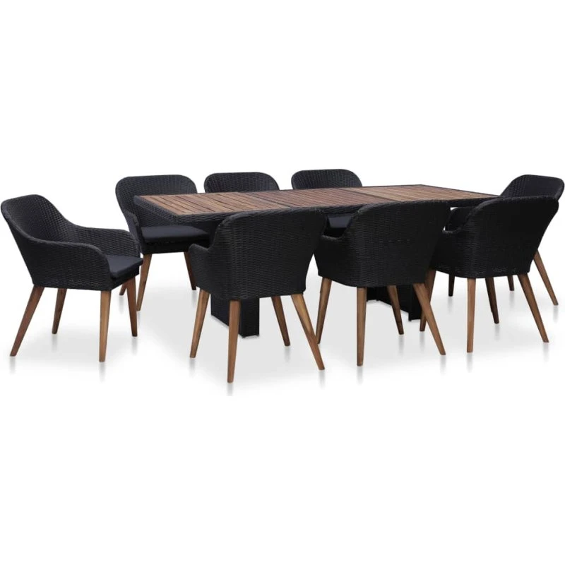 vidaXL Udendørs Spisebordssæt 9 Dele Polyrattan Sort