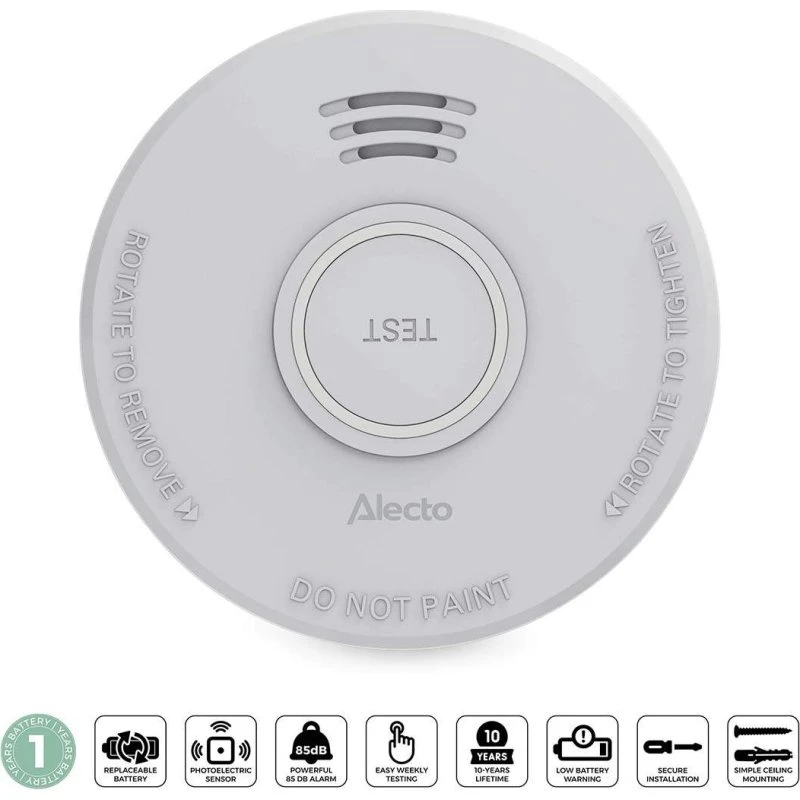 Alecto SD110 Røgalarm, Hvid, 1 Års Batteri