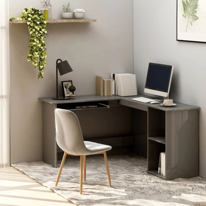 vidaXL L-formet skrivebord 120x140x75 cm grå højglans konstrueret træ