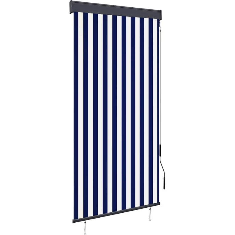 vidaXL udendørs rullegardin 100x250 cm blå/hvid, håndsving