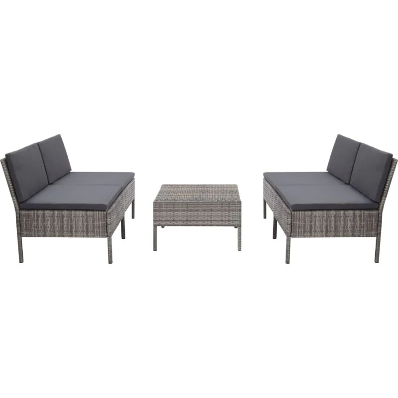 vidaXL Havesofasæt 5 dele grå polyrattan med hynder