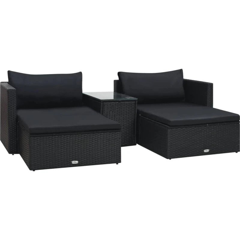 vidaXL haveloungesæt 5 dele med hynder i polyrattan sort