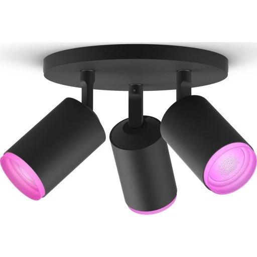 Philips Hue Fugato 3-Spot, sort, med farvede GU10-pærer