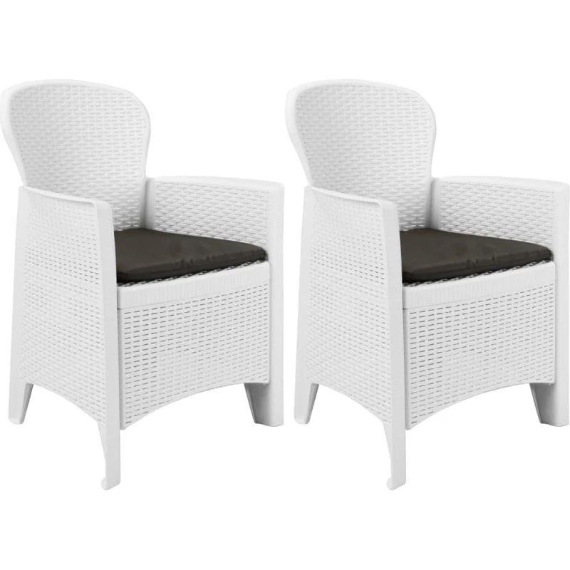 vidaXL Havestole 2 stk. med Hynde, Hvid, Rattanlook