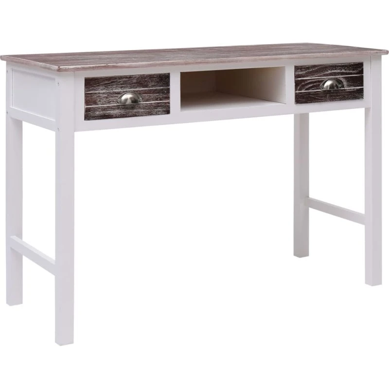 vidaXL Skrivebord 110 x 45 x 76 cm Træ Brun/Hvid med Skuffer
