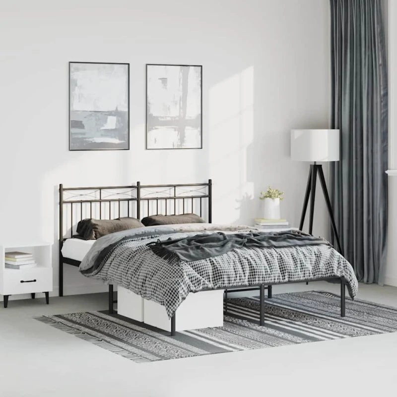 vidaXL Sengeramme 135x190 cm Metal Sort med Sengegavl