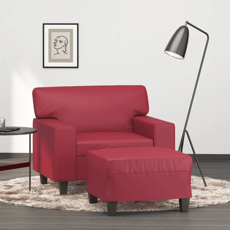 vidaXL Sofastol med Fodskammel 60 cm Vinrød Kunstlæder