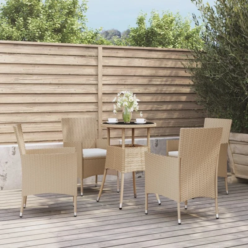 vidaXL Bistrosæt 5 dele med hynder i polyrattan beige