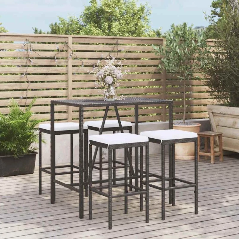 vidaXL Barsæt 5 dele sort polyrattan med hynder