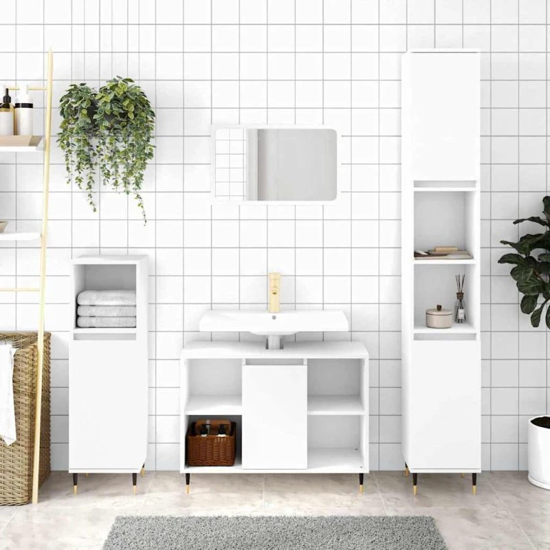 vidaXL badeværelsesskab 30x30x100 cm konstrueret træ hvid