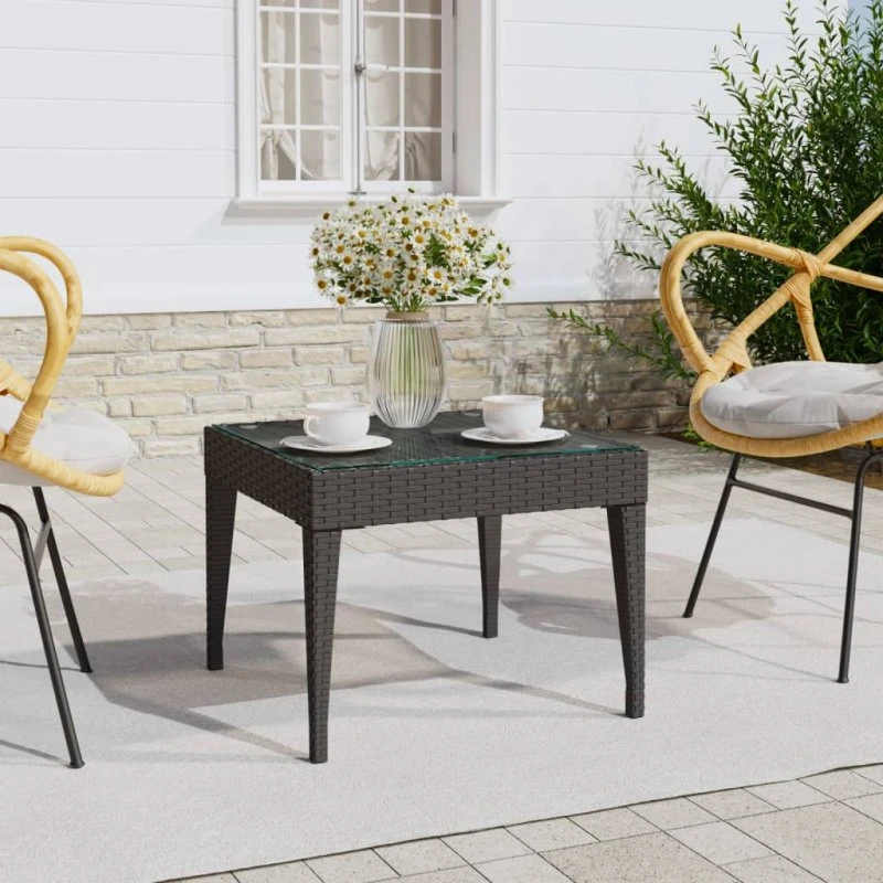 Braun Sidebord 50x50x38 cm Polyrattan & Hærdet Glas - Brun