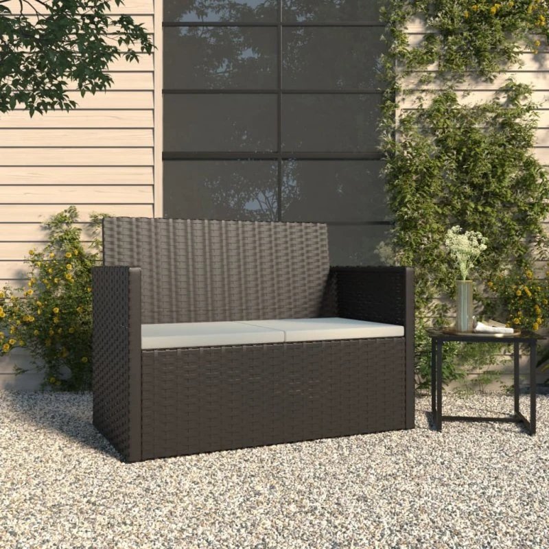 vidaXL havebænk med hynder 105 cm sort polyrattan