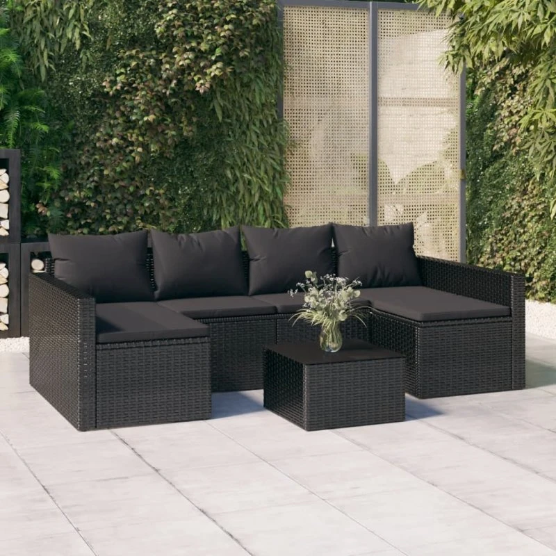 vidaXL U-formet loungesæt 2 dele med bord i sort polyrattan