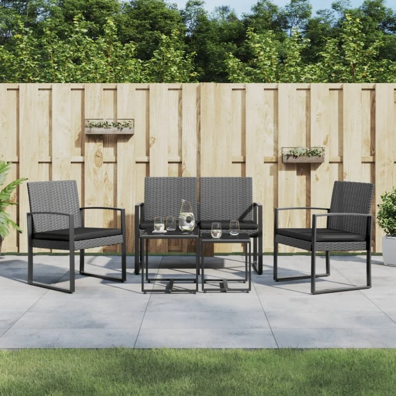 vidaXL 5-deles spisebordssæt med hynder i polyrattan, mørkegrå