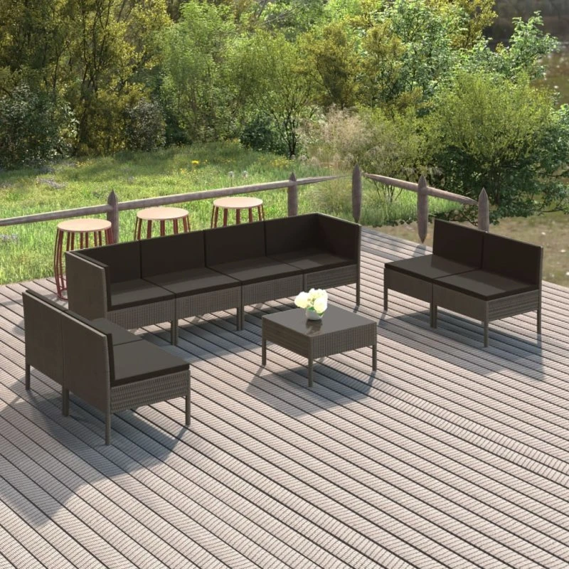 vidaXL 9-deles loungesæt med hynder i grå polyrattan
