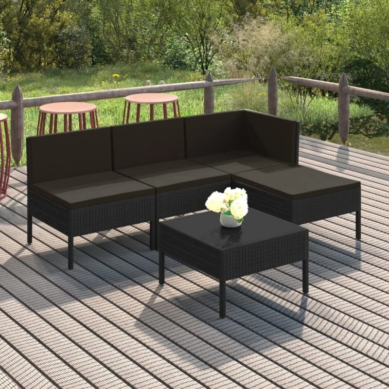 vidaXL 5-deligt loungesæt med hynder i sort polyrattan