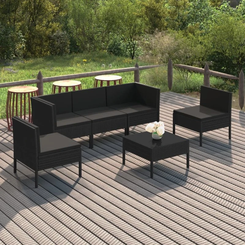 Havensol Loungesæt 6-deles Sort Polyrattan med Hynder