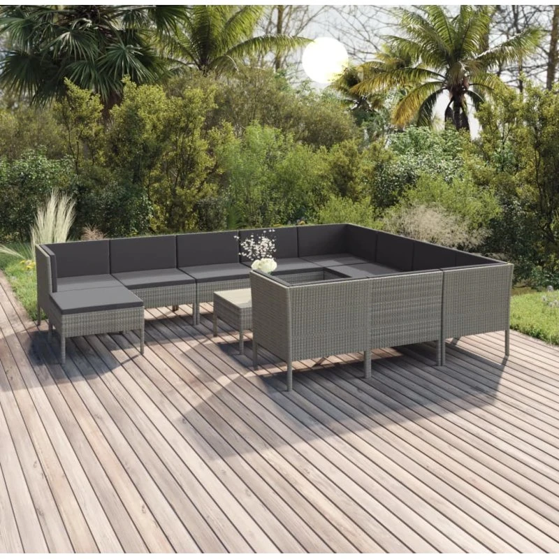 vidaXL 12-del. grå polyrattan loungesæt med hynder