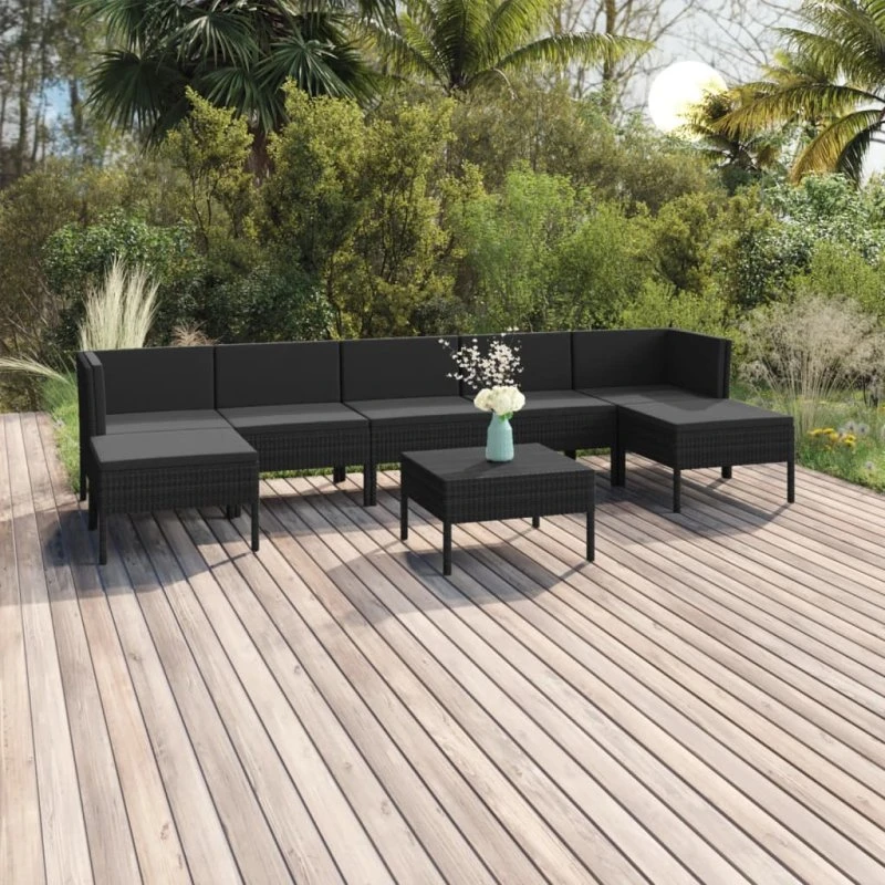 vidaXL 8-delssæt med hynder i sort polyrattan