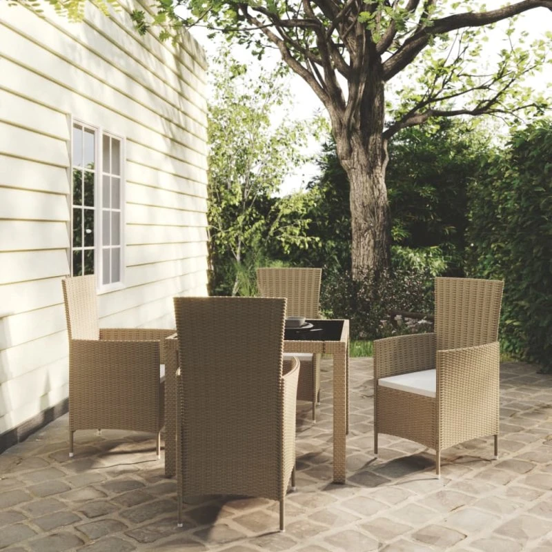 vidaXL Udendørs Spisebordssæt 5 dele PolyRattan Beige