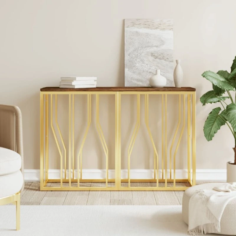 vidaXL Konsolbord Rustfrit Stål & Genbrugstræ Guld 110×30×70 cm