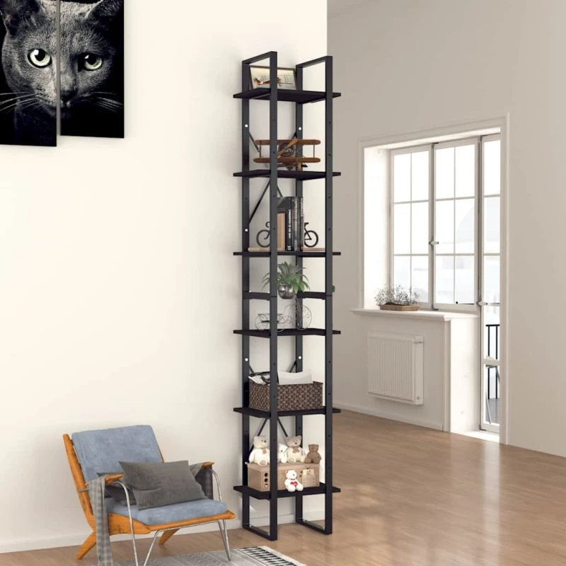 vidaXL bogreol 6 hylder 40x30x210 cm sort konstrueret træ