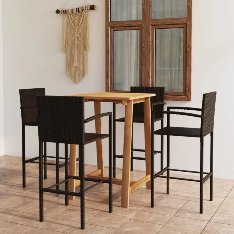 vidaXL Barsæt 5 dele brun akacietræ & polyrattan