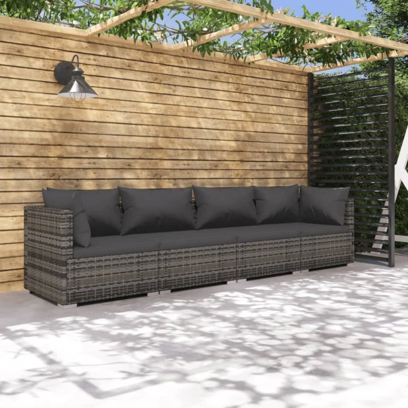 Lounge 4-deles polyrattan grå med hynder