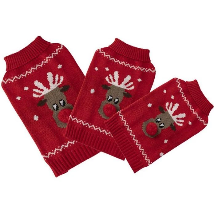 Pawise Hundejuletrøje Merry Christmas med Rudolf og rød kvast