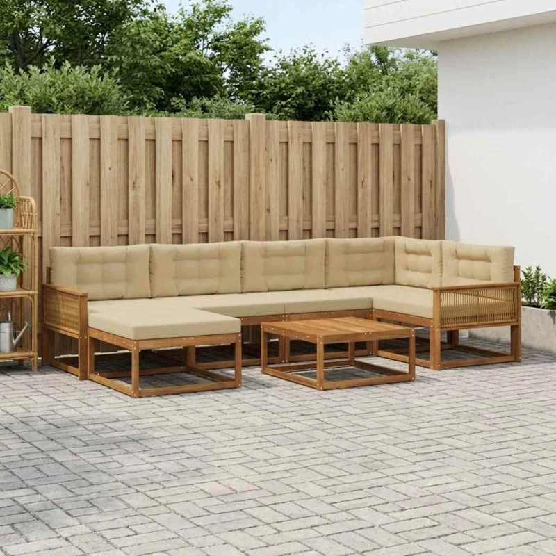 vidaXL Udendørs Sofagruppe 7 Dele Naturlig Akacietræ med Beige Puder