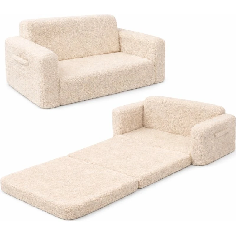 Nordstrand Home Foldesofa til børn, beige plys, 40x76x38 cm