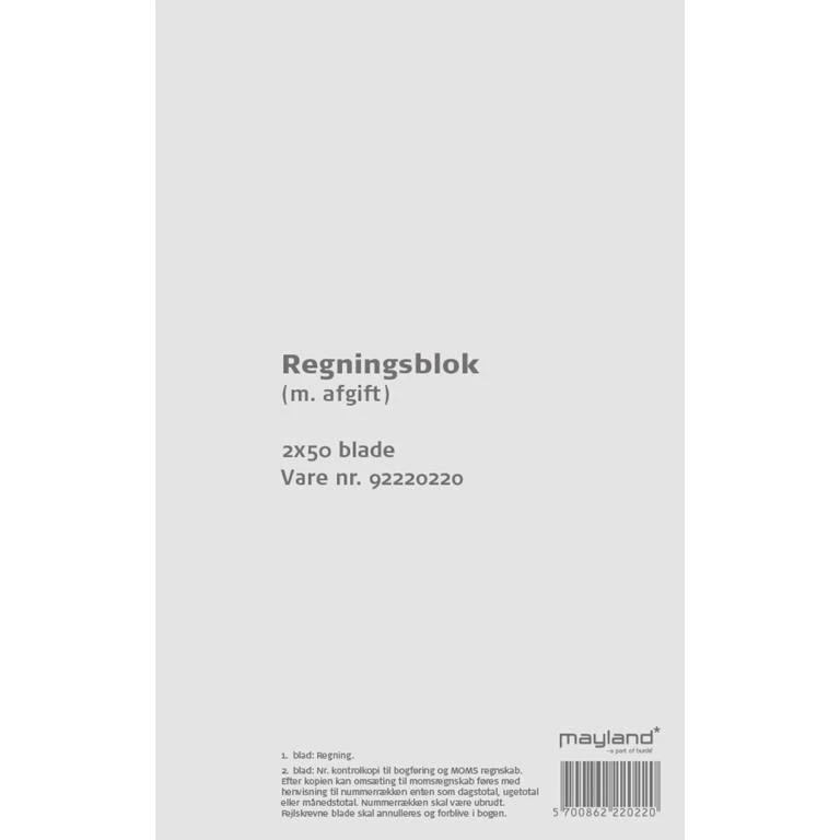 Mayland Regningsblok m. moms 2x50 sider 126x200 mm
