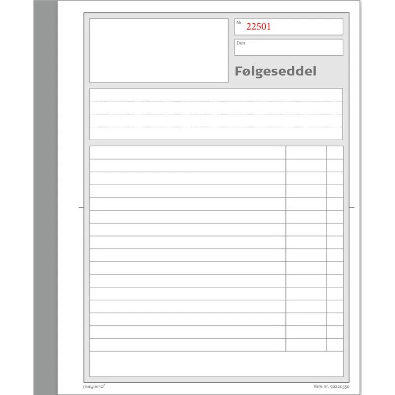 Mayland Følgeseddelbog 2x50 sider, 148x200 mm