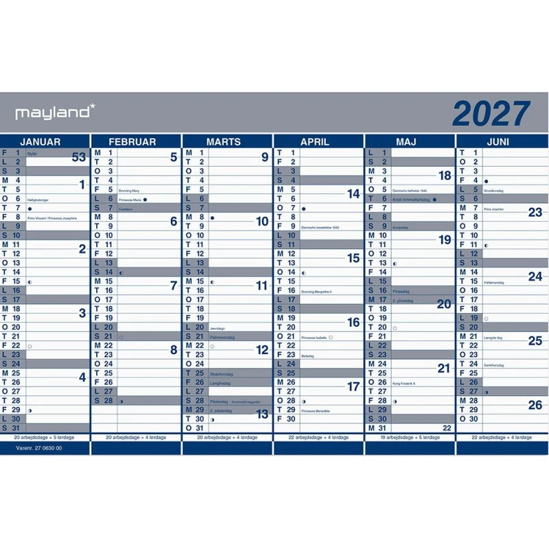 Hansgrohe Kontorkalender Dobbelt Halvårskalender 2027