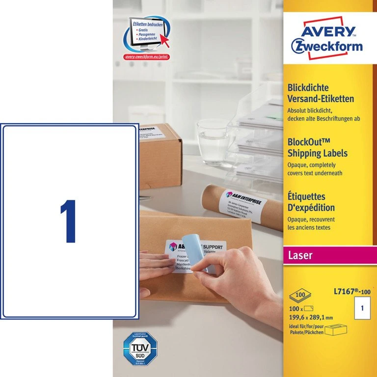 Avery L7167 Hvid Pakkeetiket 199,6x289,1 mm, 100 stk