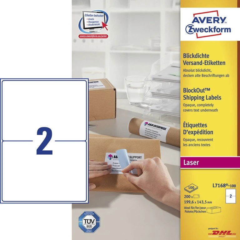 Avery L7168 199,6x143,5 mm Hvid Forsendelsesetiketter 200 stk