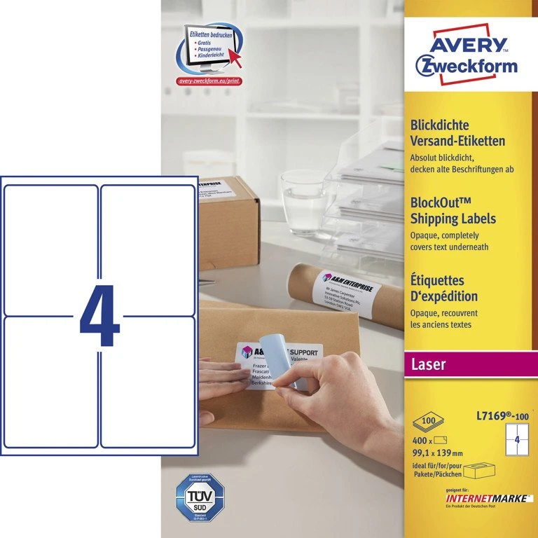 Avery L7169 Hvid Etiket 139x99,1 mm, 400 stk