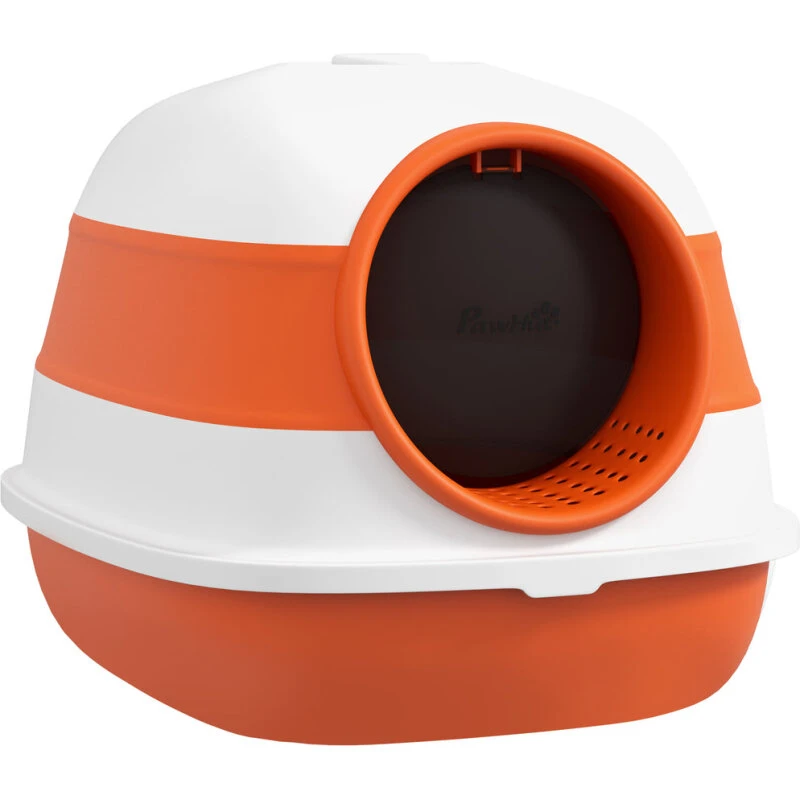 Kattebakke med låg 52 x 41 x 38 cm, hvid/orange