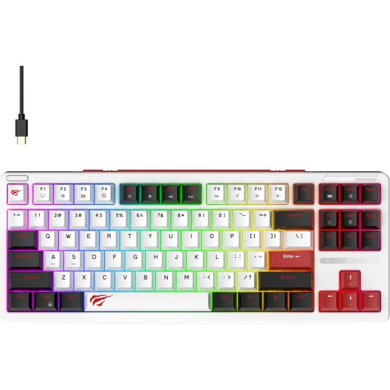 Havit KB902L Mekanisk Gaming Tastatur, RGB, Red Switches, Hvid, 88 Taster