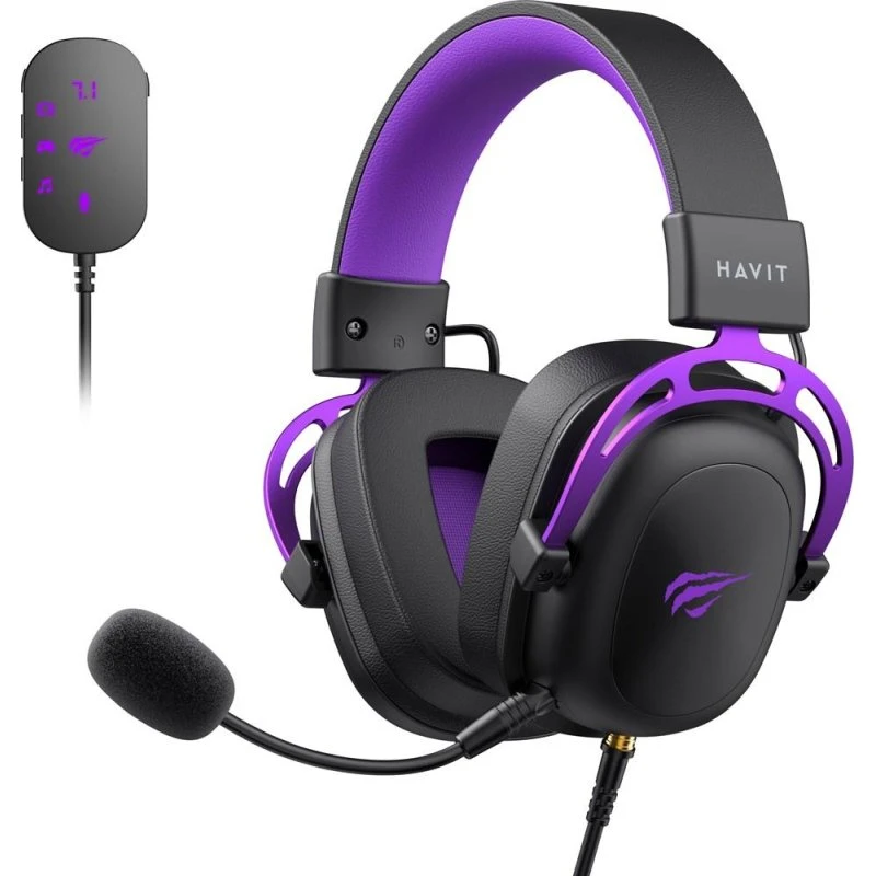 Havit H2002C+U Gaming Headset Sort/Lilla Kablet