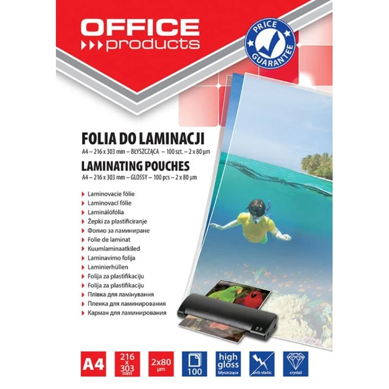 OFFICE PRODUCTS Lamineringslommer A4 2x80µm, blank, 100 stk.