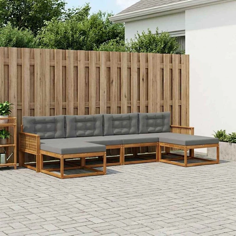 vidaXL Udendørs Sofagruppe 6 Dele Akacietræ Naturlig/Antracit