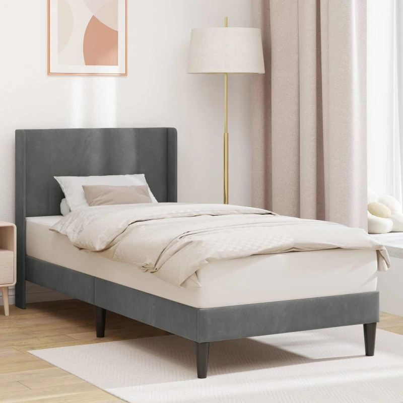 vidaXL Sengestel med Hovedgærde Mørkegrå 80 x 200 cm Fløjl