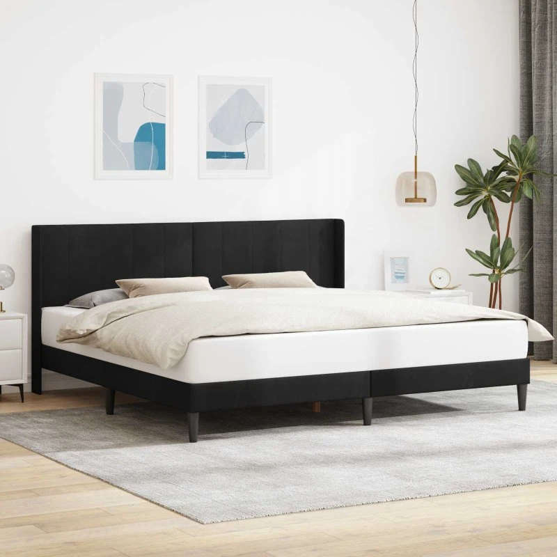 vidaXL Sengestel med Hovedgærde i Sort Fløjl 180 x 200 cm