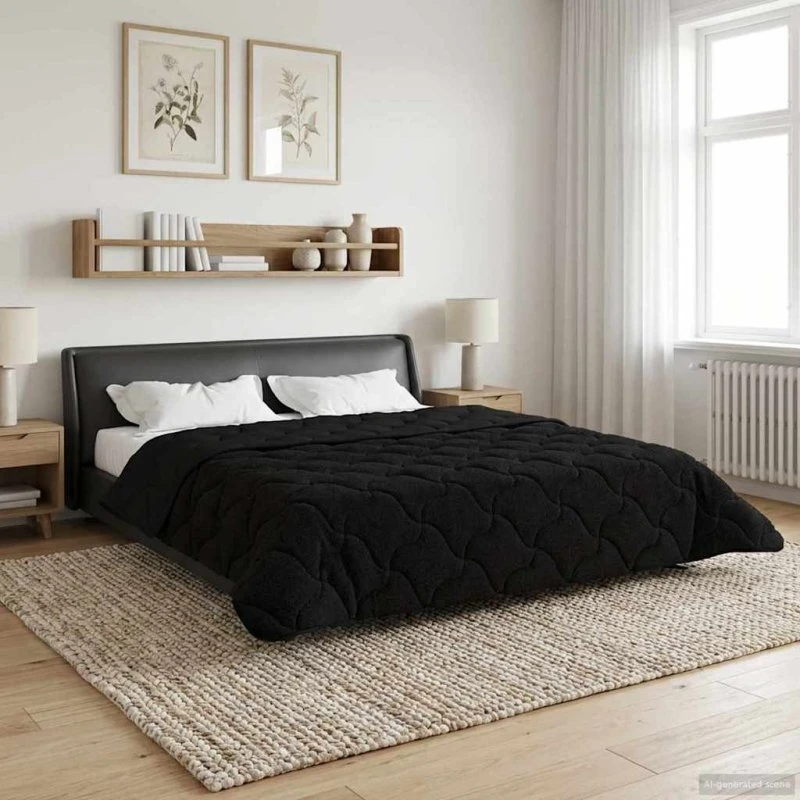 vidaXL Helårs Dyne Sort 220 x 240 cm Mikrofiber & Teddy Fleece