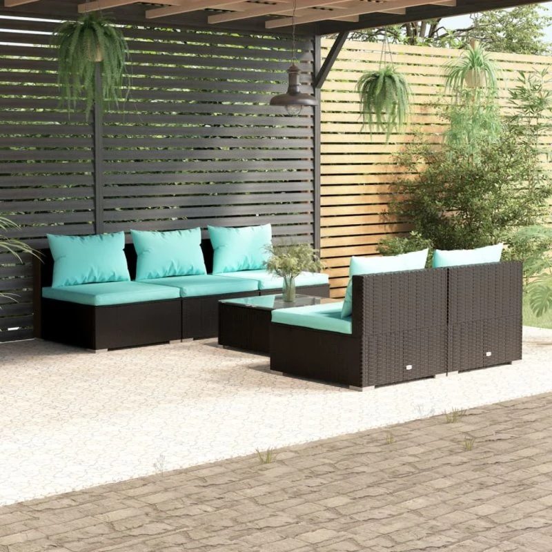 vidaXL 6-deligt loungesæt i polyrattan med hynder, sort