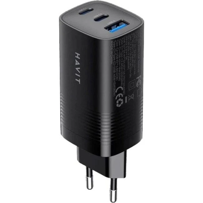 Havit UC20 USB-vægoplader 65 W, 3 porte, sort