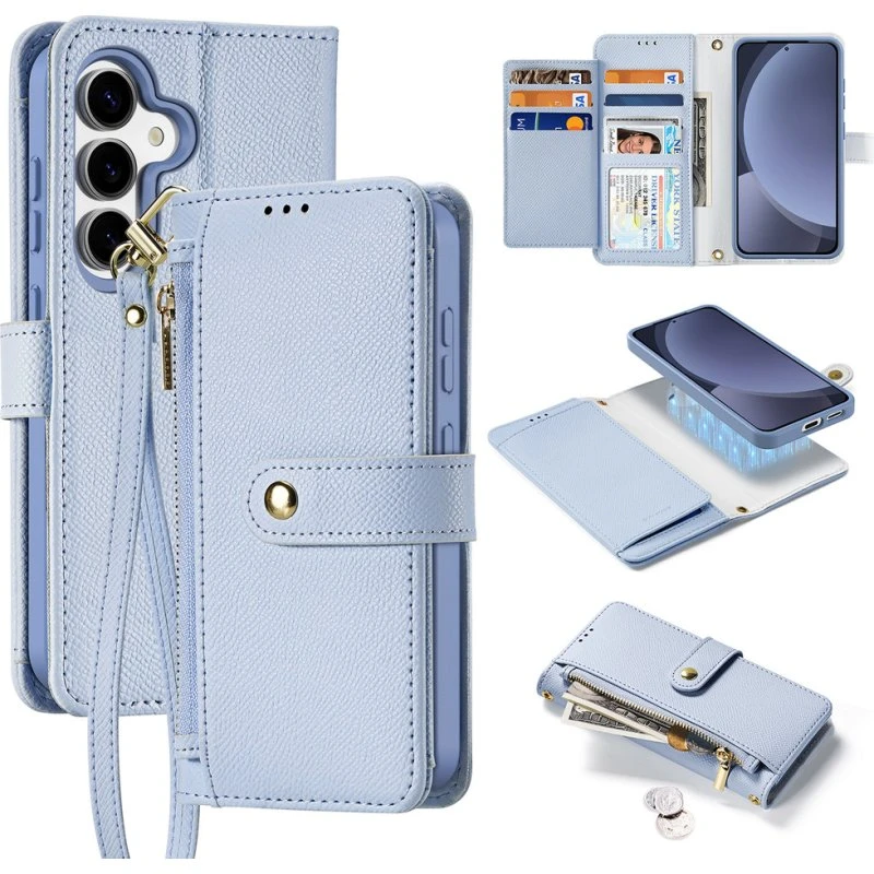 Dux Ducis Lava Leather Case til Samsung Galaxy S25+ med Aftagelig Magnetisk Pung – Blå
