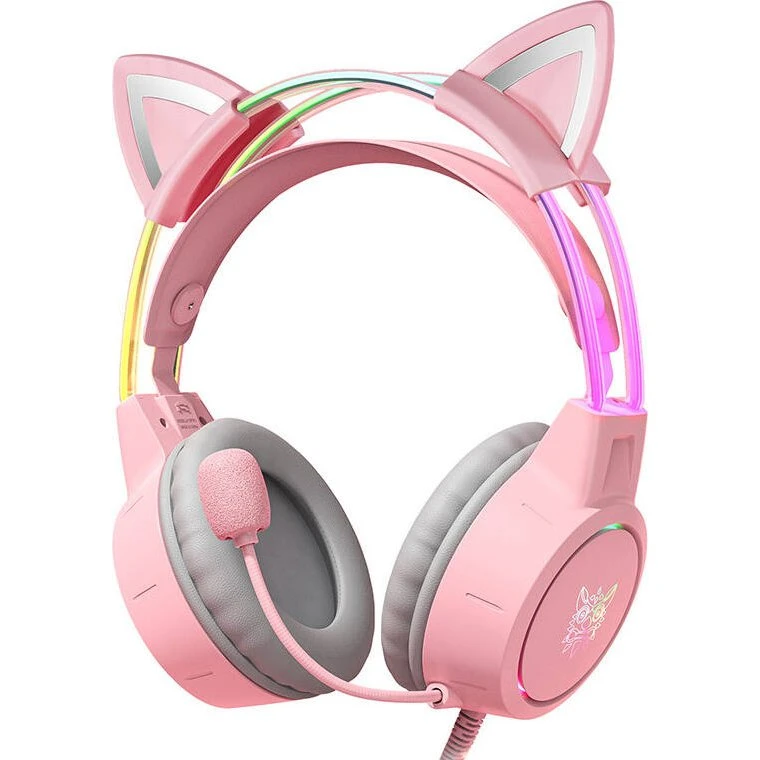 Onikuma X15Pro Gaming-hovedtelefoner med pink katteører