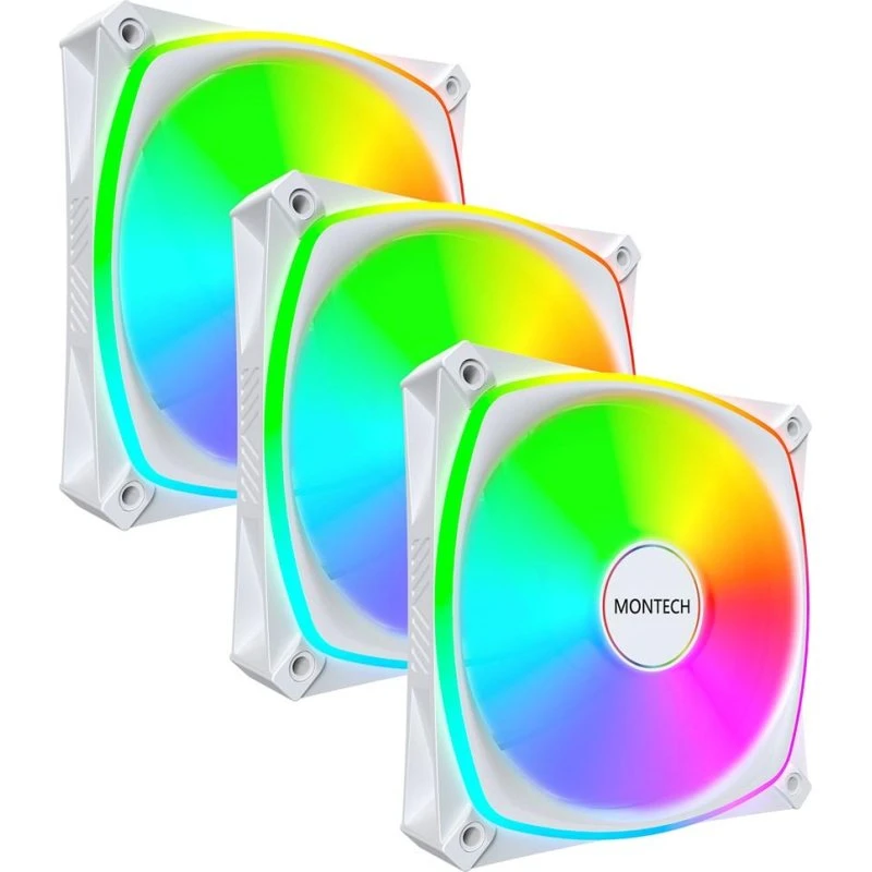 Montech RX120 PRO 3-pak 120 mm hvid kabinetventilator med RGB